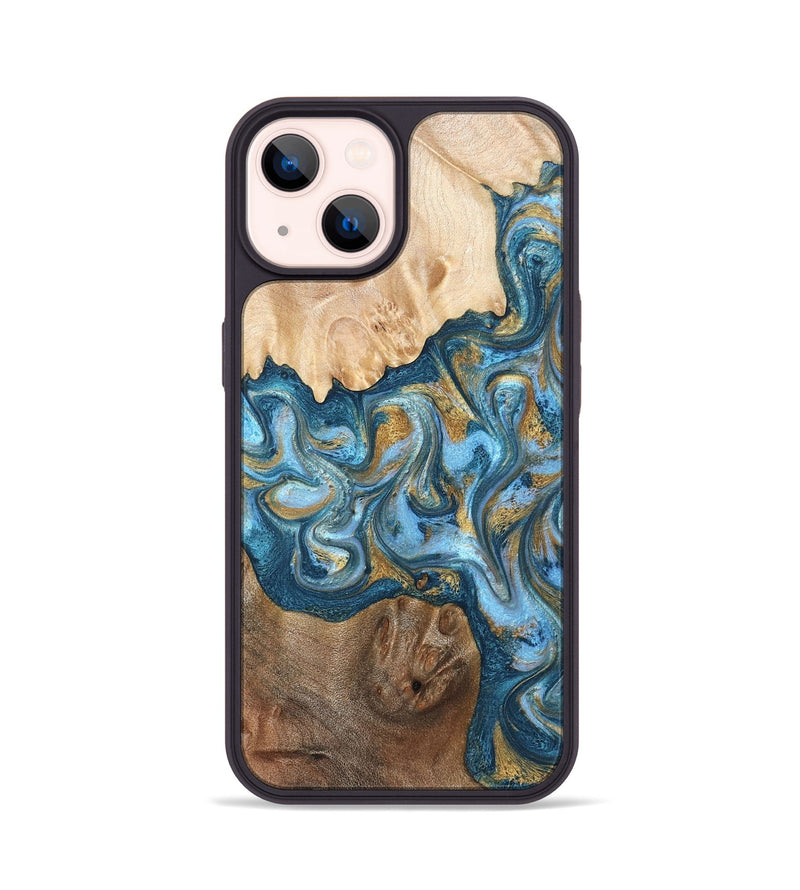 iPhone 14 Wood Phone Case - Evie (Teal & Gold, 822209)