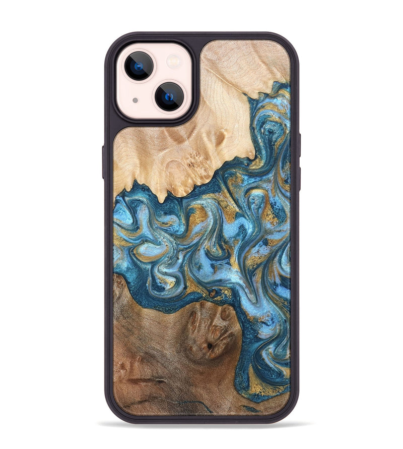 iPhone 14 Plus Wood Phone Case - Evie (Teal & Gold, 822209)