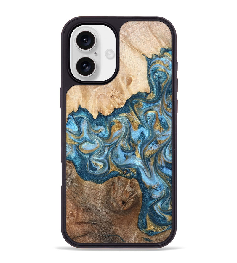 iPhone 16 Plus Wood Phone Case - Evie (Teal & Gold, 822209)