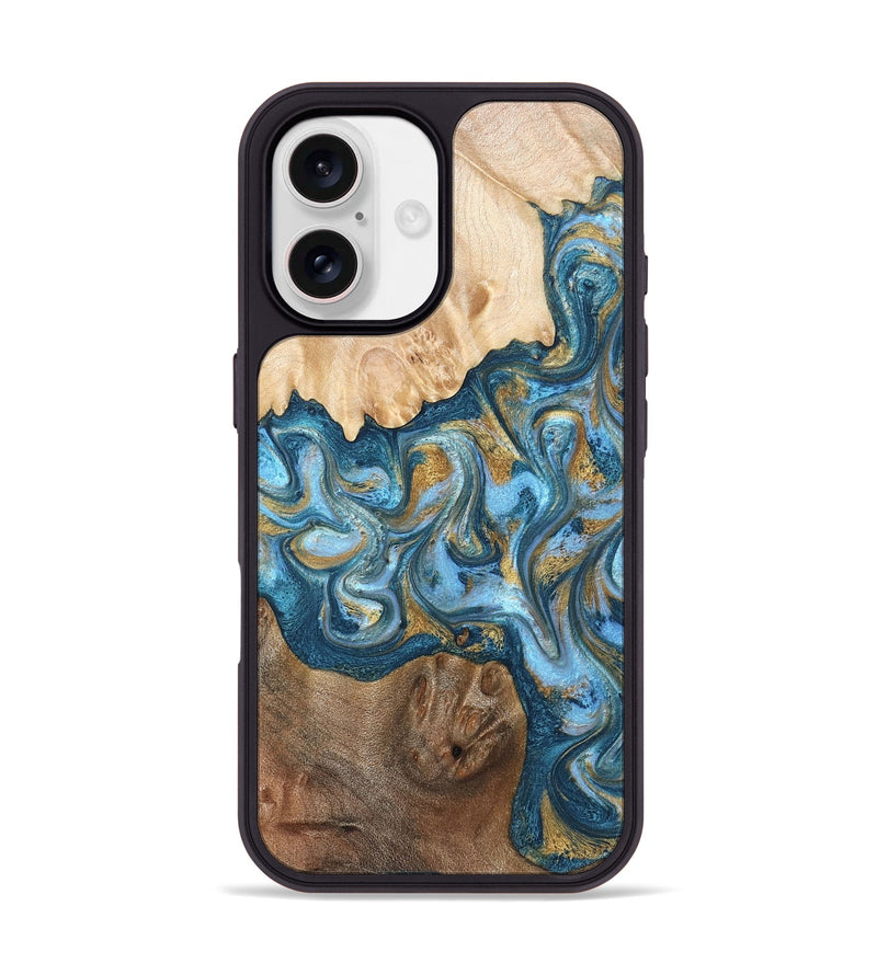 iPhone 17 Wood Phone Case - Evie (Teal & Gold, 822209)