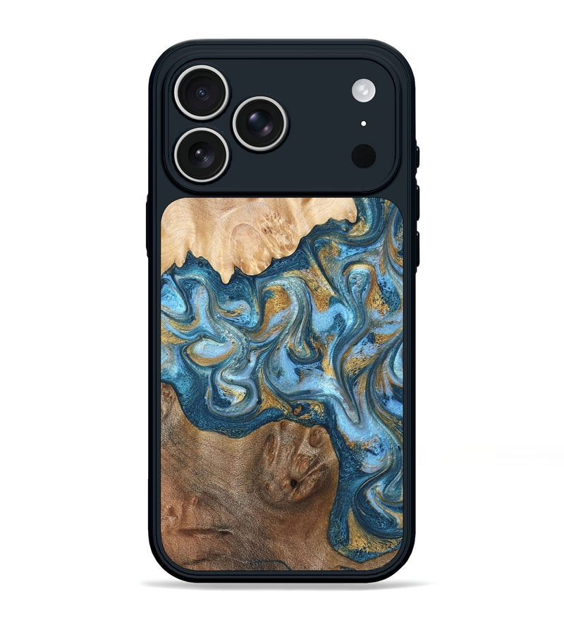 iPhone 17 Pro Max Wood Phone Case - Evie (Teal & Gold, 822209)