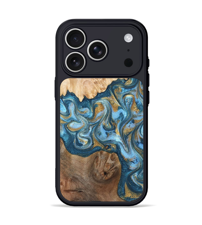 iPhone 17 Pro Wood Phone Case - Evie (Teal & Gold, 822209)