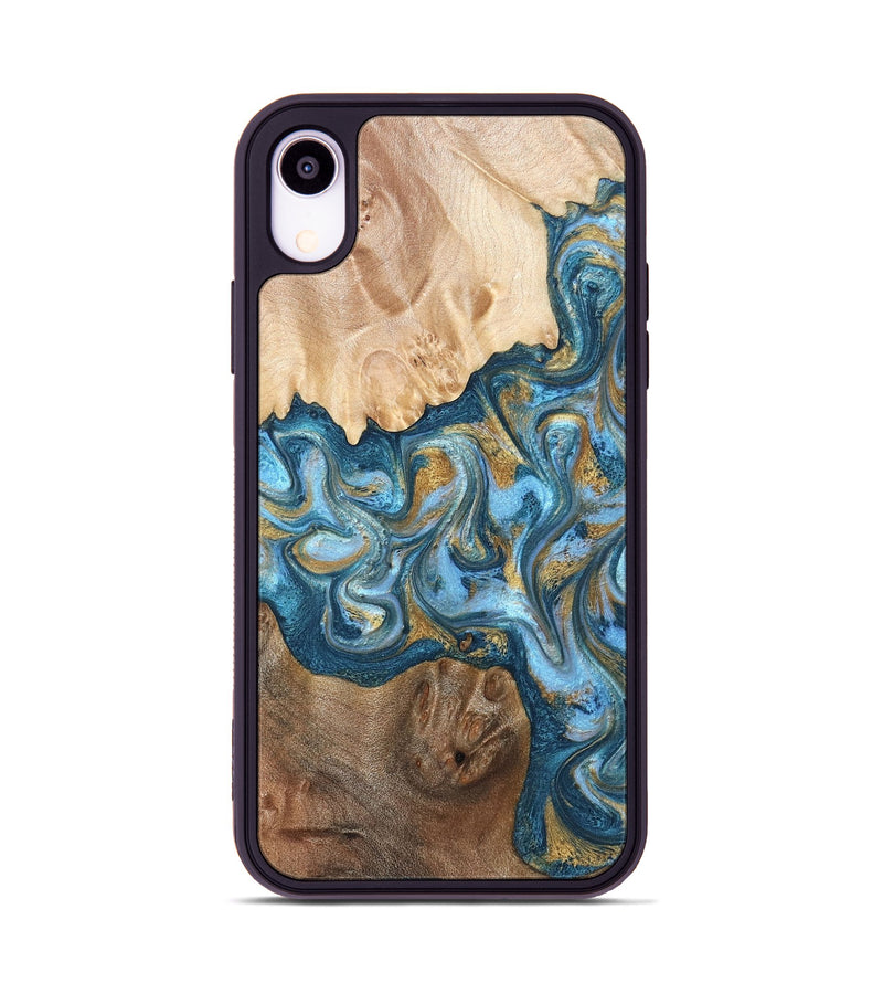 iPhone Xr Wood Phone Case - Evie (Teal & Gold, 822209)