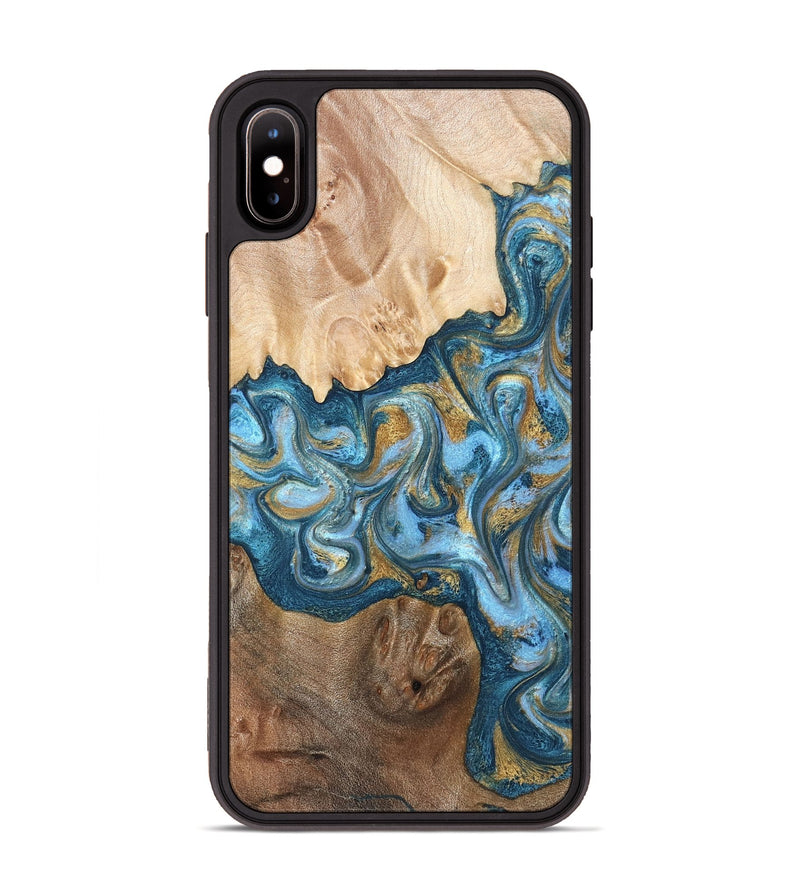 iPhone Xs Max Wood Phone Case - Evie (Teal & Gold, 822209)