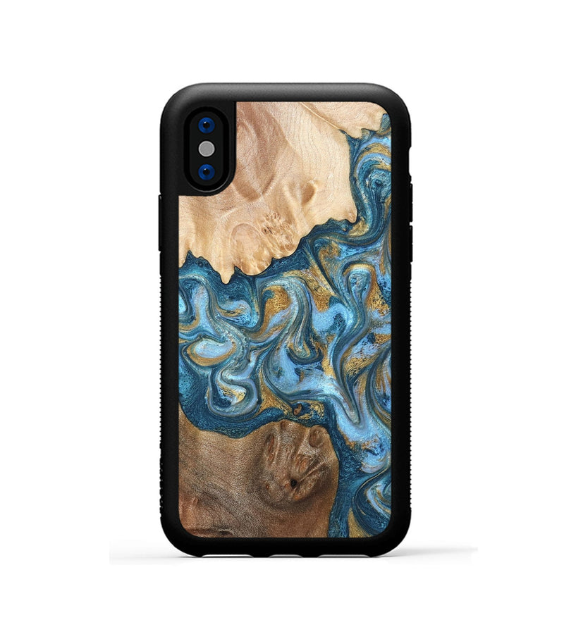 iPhone Xs Wood Phone Case - Evie (Teal & Gold, 822209)
