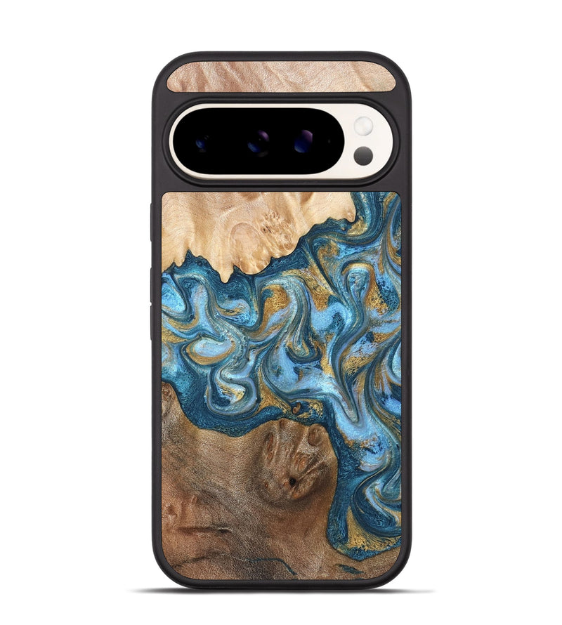 Pixel 9 Wood Phone Case - Evie (Teal & Gold, 822209)