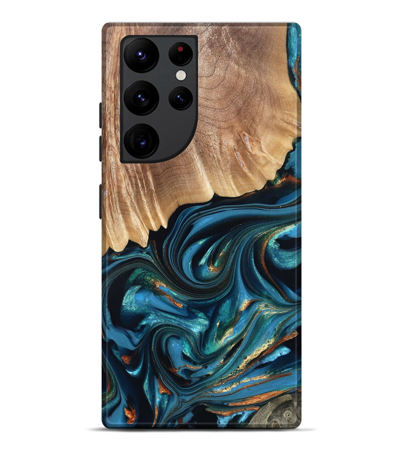 Galaxy S22 Ultra Wood Live Edge Phone Case - Kenzo (Teal & Gold, 822237)