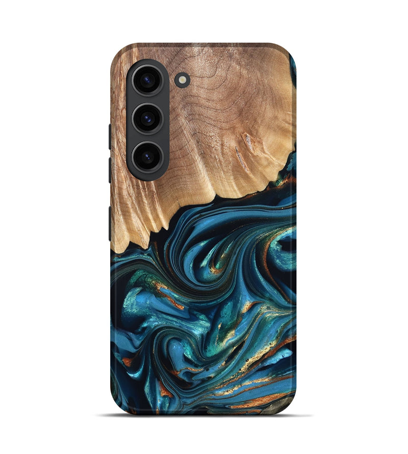 Galaxy S23 Wood Live Edge Phone Case - Kenzo (Teal & Gold, 822237)