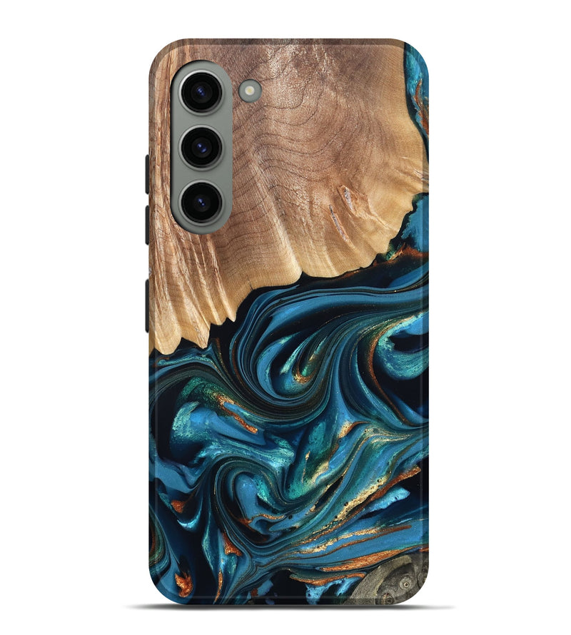 Galaxy S23 Plus Wood Live Edge Phone Case - Kenzo (Teal & Gold, 822237)