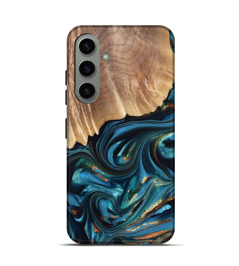 Galaxy S24 Wood Live Edge Phone Case - Kenzo (Teal & Gold, 822237)