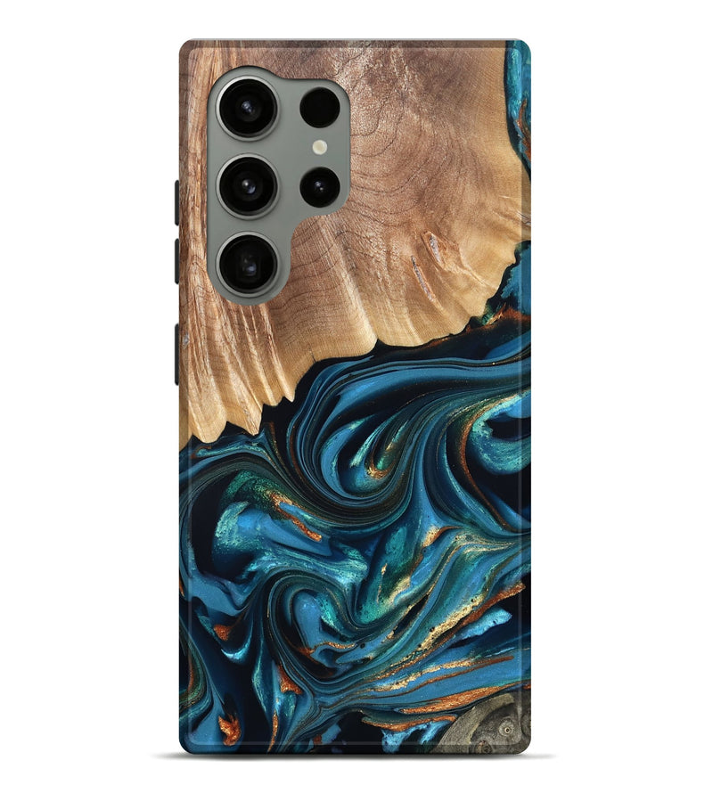 Galaxy S24 Ultra Wood Live Edge Phone Case - Kenzo (Teal & Gold, 822237)