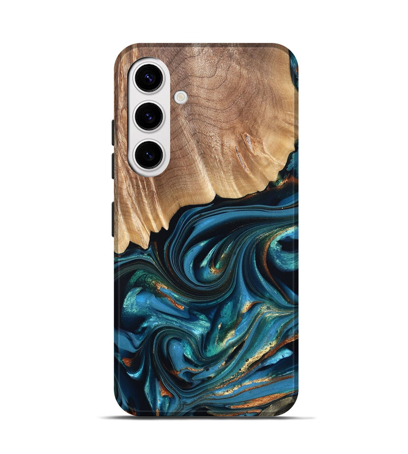 Galaxy S25 Wood Live Edge Phone Case - Kenzo (Teal & Gold, 822237)