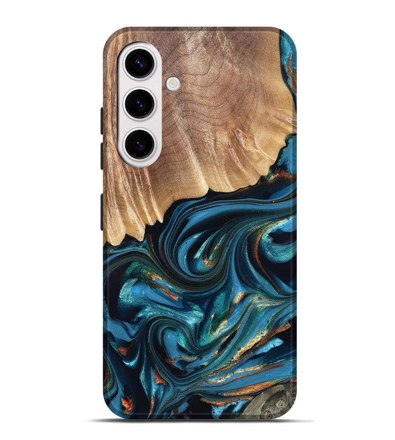 Galaxy S25 Plus Wood Live Edge Phone Case - Kenzo (Teal & Gold, 822237)