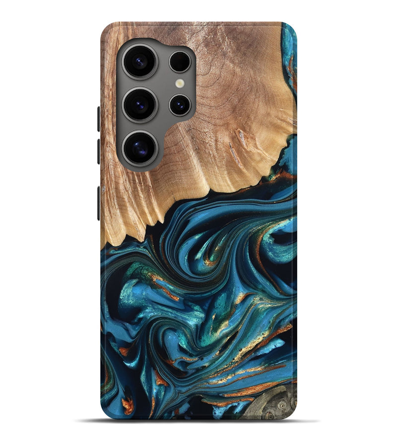 Galaxy S25 Ultra Wood Live Edge Phone Case - Kenzo (Teal & Gold, 822237)