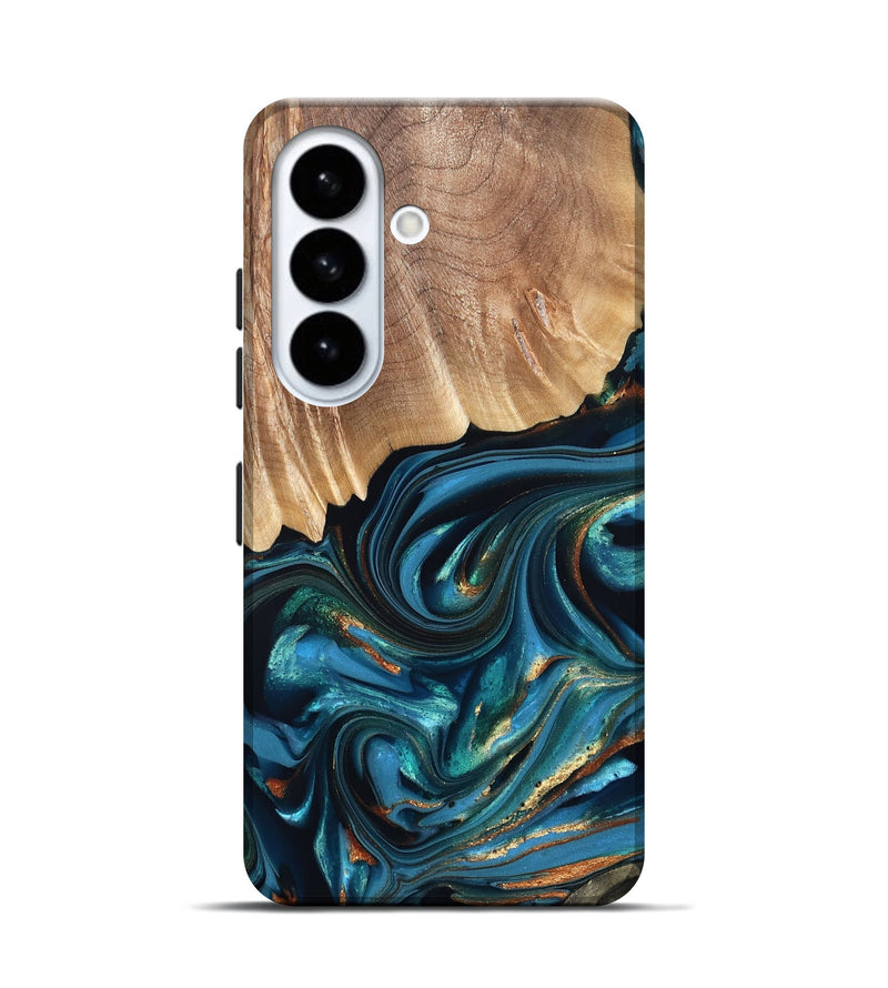 Galaxy S26 Wood Live Edge Phone Case - Kenzo (Teal & Gold, 822237)
