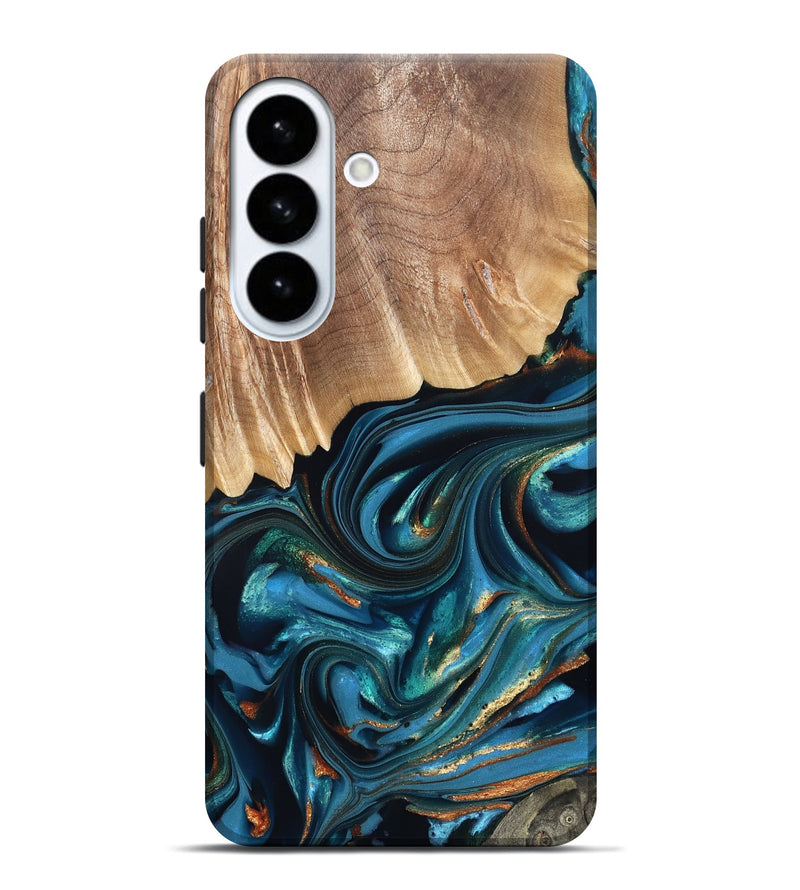 Galaxy S26 Plus Wood Live Edge Phone Case - Kenzo (Teal & Gold, 822237)