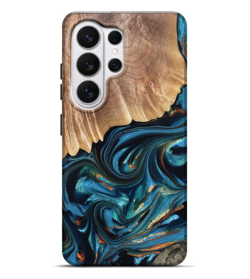 Galaxy S26 Ultra Wood Live Edge Phone Case - Kenzo (Teal & Gold, 822237)