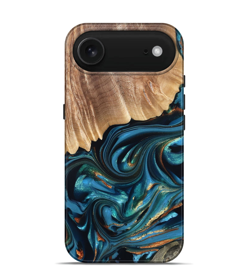 iPhone 17 Air Wood Live Edge Phone Case - Kenzo (Teal & Gold, 822237)