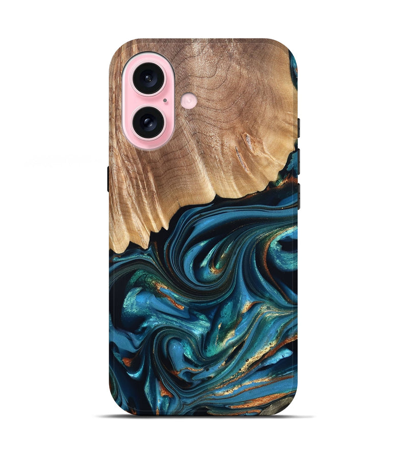 iPhone 17 Wood Live Edge Phone Case - Kenzo (Teal & Gold, 822237)