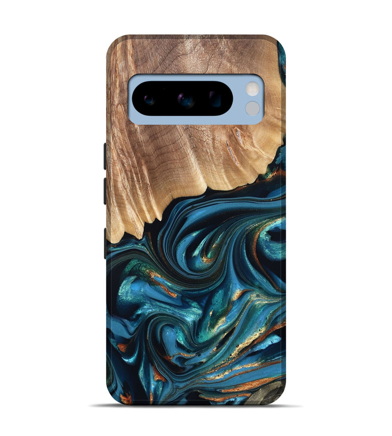Pixel 8 Pro Wood Live Edge Phone Case - Kenzo (Teal & Gold, 822237)