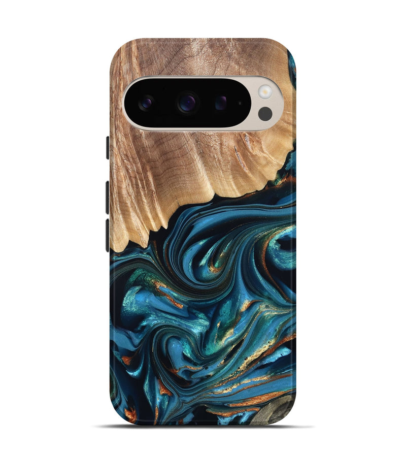 Pixel 9 Wood Live Edge Phone Case - Kenzo (Teal & Gold, 822237)