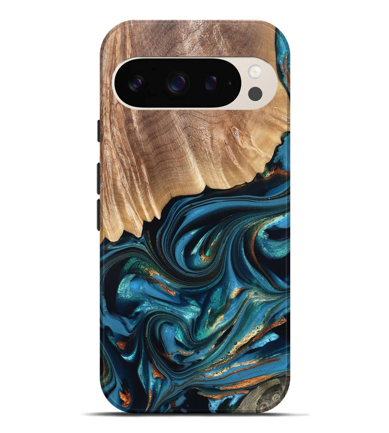 Pixel 9 Pro XL Wood Live Edge Phone Case - Kenzo (Teal & Gold, 822237)
