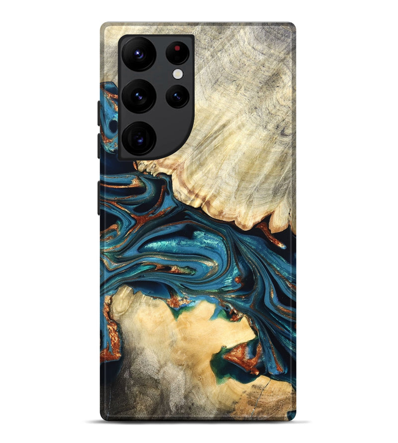 Galaxy S22 Ultra Wood Live Edge Phone Case - Jakai (Teal & Gold, 822239)