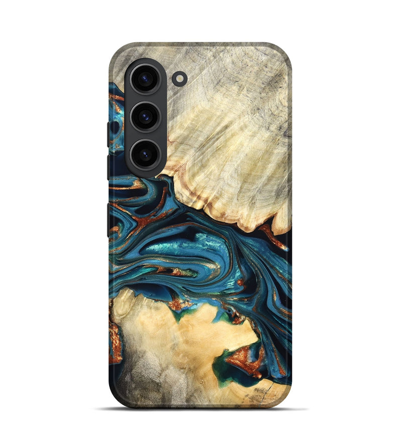 Galaxy S23 Wood Live Edge Phone Case - Jakai (Teal & Gold, 822239)