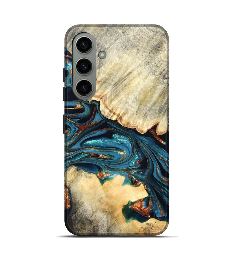 Galaxy S24 Wood Live Edge Phone Case - Jakai (Teal & Gold, 822239)
