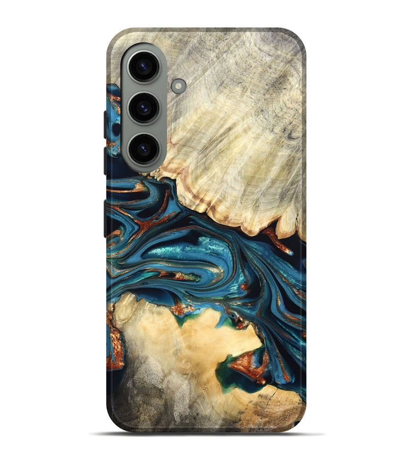 Galaxy S24 Plus Wood Live Edge Phone Case - Jakai (Teal & Gold, 822239)