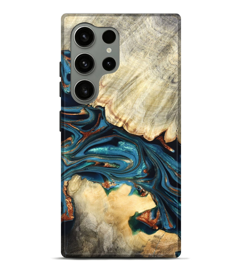 Galaxy S24 Ultra Wood Live Edge Phone Case - Jakai (Teal & Gold, 822239)