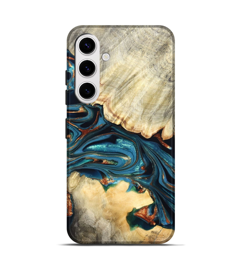 Galaxy S25 Wood Live Edge Phone Case - Jakai (Teal & Gold, 822239)