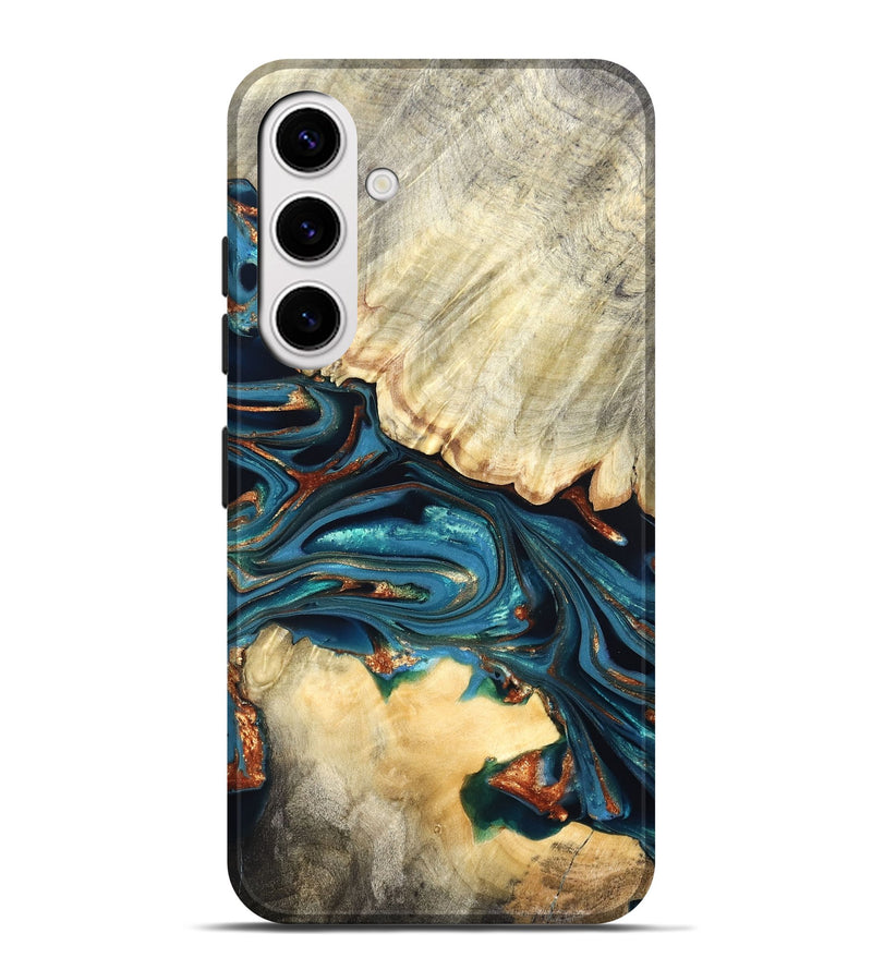 Galaxy S25 Plus Wood Live Edge Phone Case - Jakai (Teal & Gold, 822239)