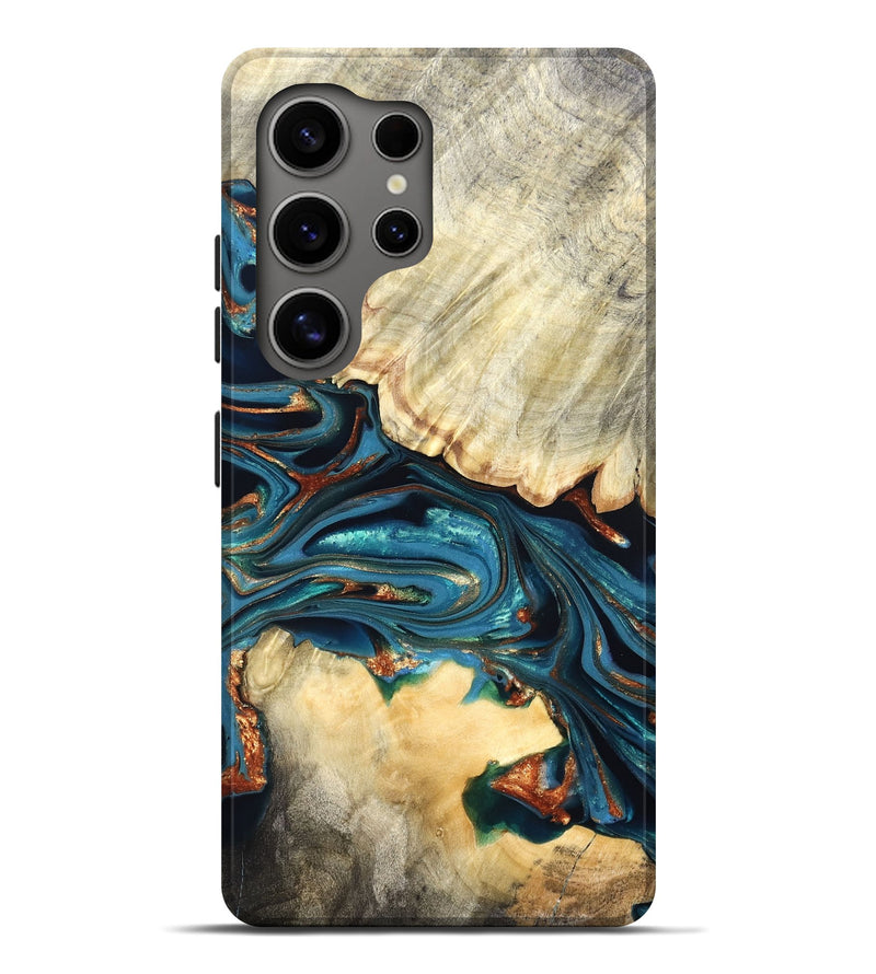 Galaxy S25 Ultra Wood Live Edge Phone Case - Jakai (Teal & Gold, 822239)