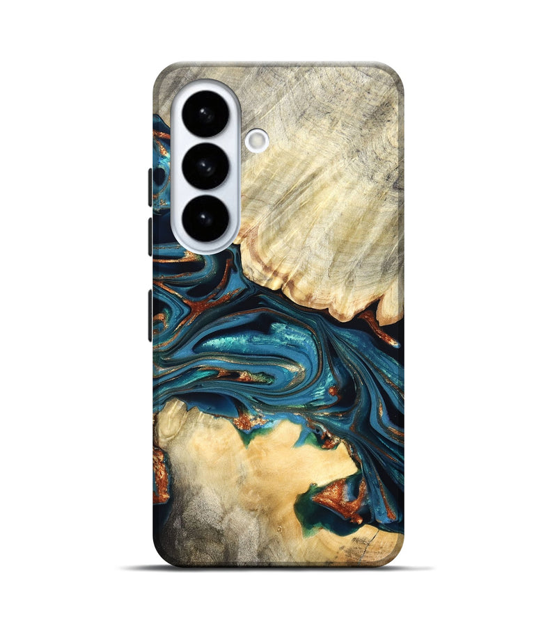 Galaxy S26 Wood Live Edge Phone Case - Jakai (Teal & Gold, 822239)