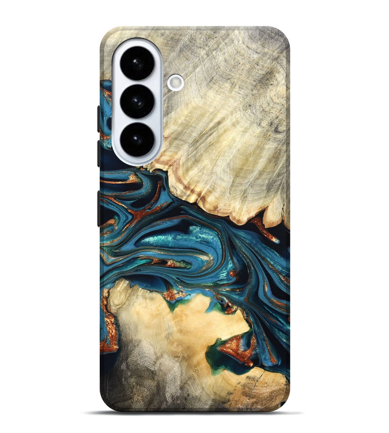 Galaxy S26 Plus Wood Live Edge Phone Case - Jakai (Teal & Gold, 822239)