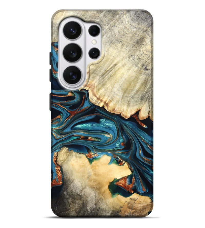 Galaxy S26 Ultra Wood Live Edge Phone Case - Jakai (Teal & Gold, 822239)