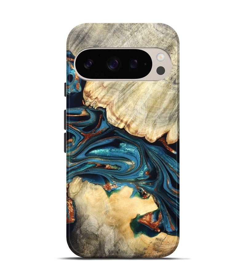 Pixel 10 Pro Wood Live Edge Phone Case - Jakai (Teal & Gold, 822239)