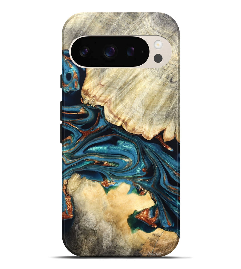 Pixel 10 Pro XL Wood Live Edge Phone Case - Jakai (Teal & Gold, 822239)