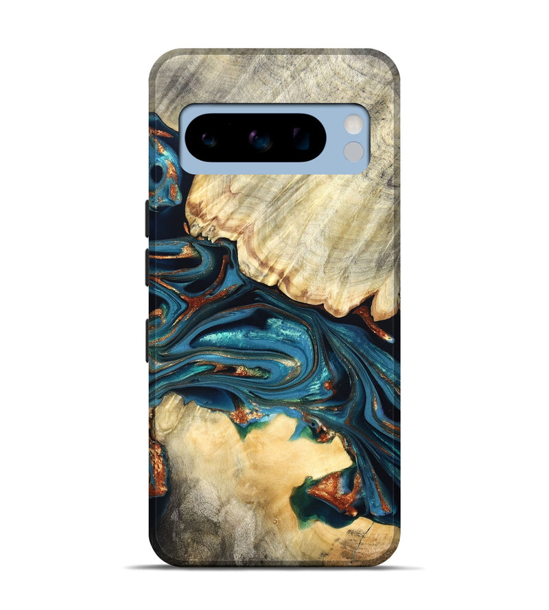 Pixel 8 Pro Wood Live Edge Phone Case - Jakai (Teal & Gold, 822239)