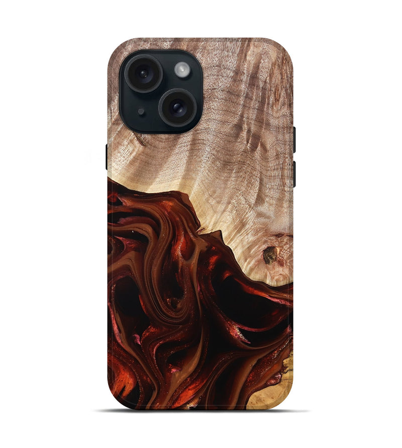 iPhone 15 Wood Live Edge Phone Case - Jacalyn (Red, 822240)