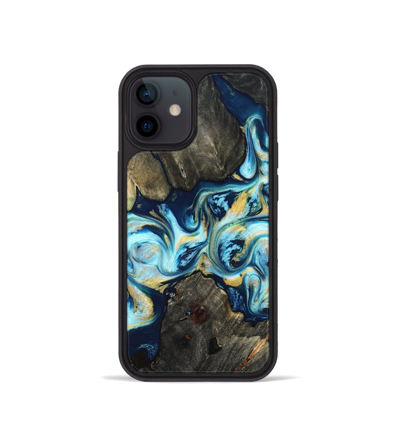 iPhone 12 mini Wood Phone Case - Lucinda (Teal & Gold, 822242)