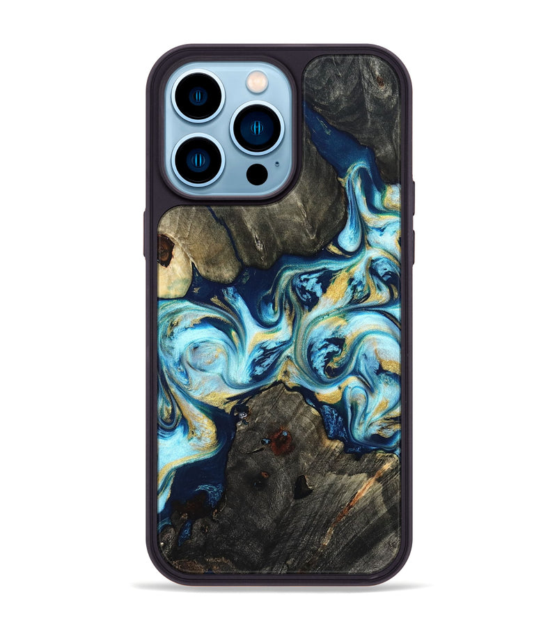 iPhone 14 Pro Max Wood Phone Case - Lucinda (Teal & Gold, 822242)