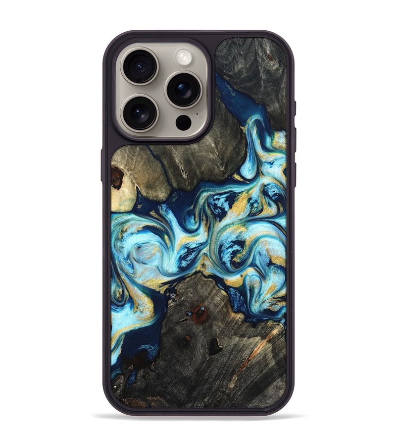 iPhone 15 Pro Max Wood Phone Case - Lucinda (Teal & Gold, 822242)