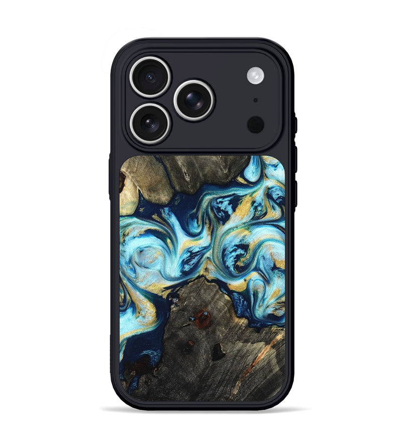iPhone 17 Pro Wood Phone Case - Lucinda (Teal & Gold, 822242)