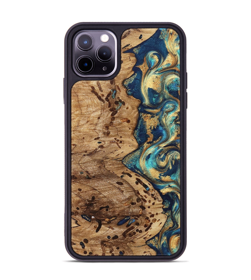 iPhone 11 Pro Max Wood Phone Case - Braydon (Teal & Gold, 822243)