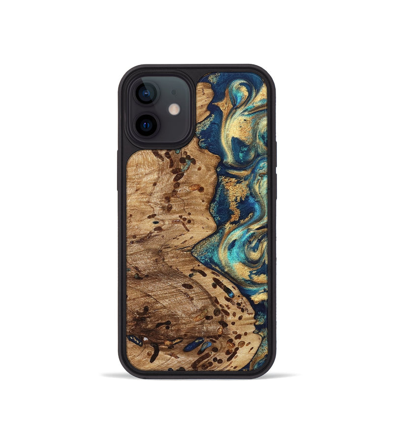 iPhone 12 mini Wood Phone Case - Braydon (Teal & Gold, 822243)