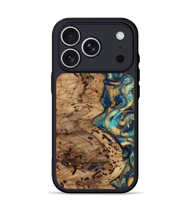 iPhone 17 Pro Wood Phone Case - Braydon (Teal & Gold, 822243)