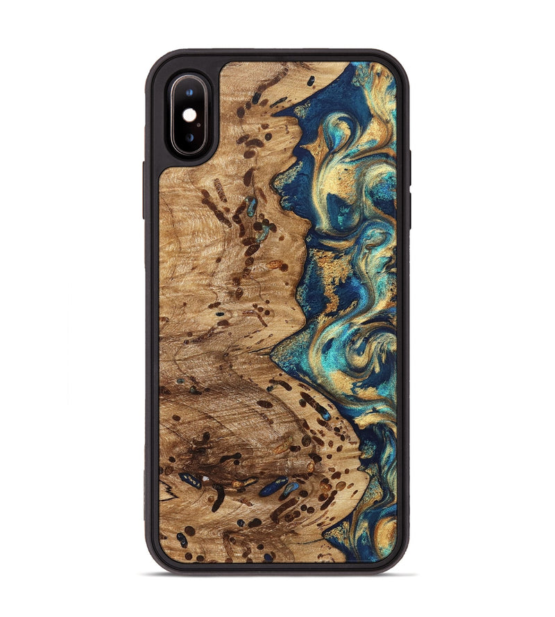iPhone Xs Max Wood Phone Case - Braydon (Teal & Gold, 822243)