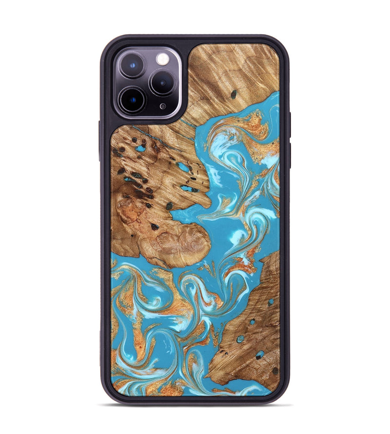 iPhone 11 Pro Max Wood Phone Case - Corrie (Teal & Gold, 822244)